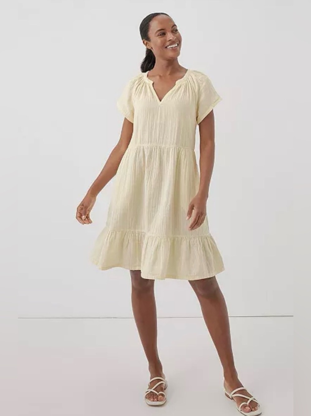 Pact Women's Coastal Double Gauze Breezy Dress Sungold Butter Yellow Size M